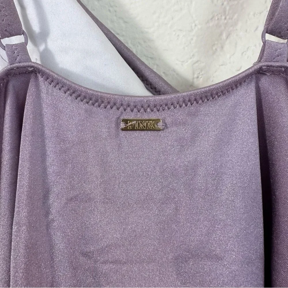 PINK VS Shine Ruffle One Piece Swimsuit in Metallic Lilac Size S
